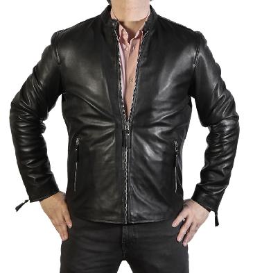 Silver Zipped Black Leather Biker Jacket - SL101004